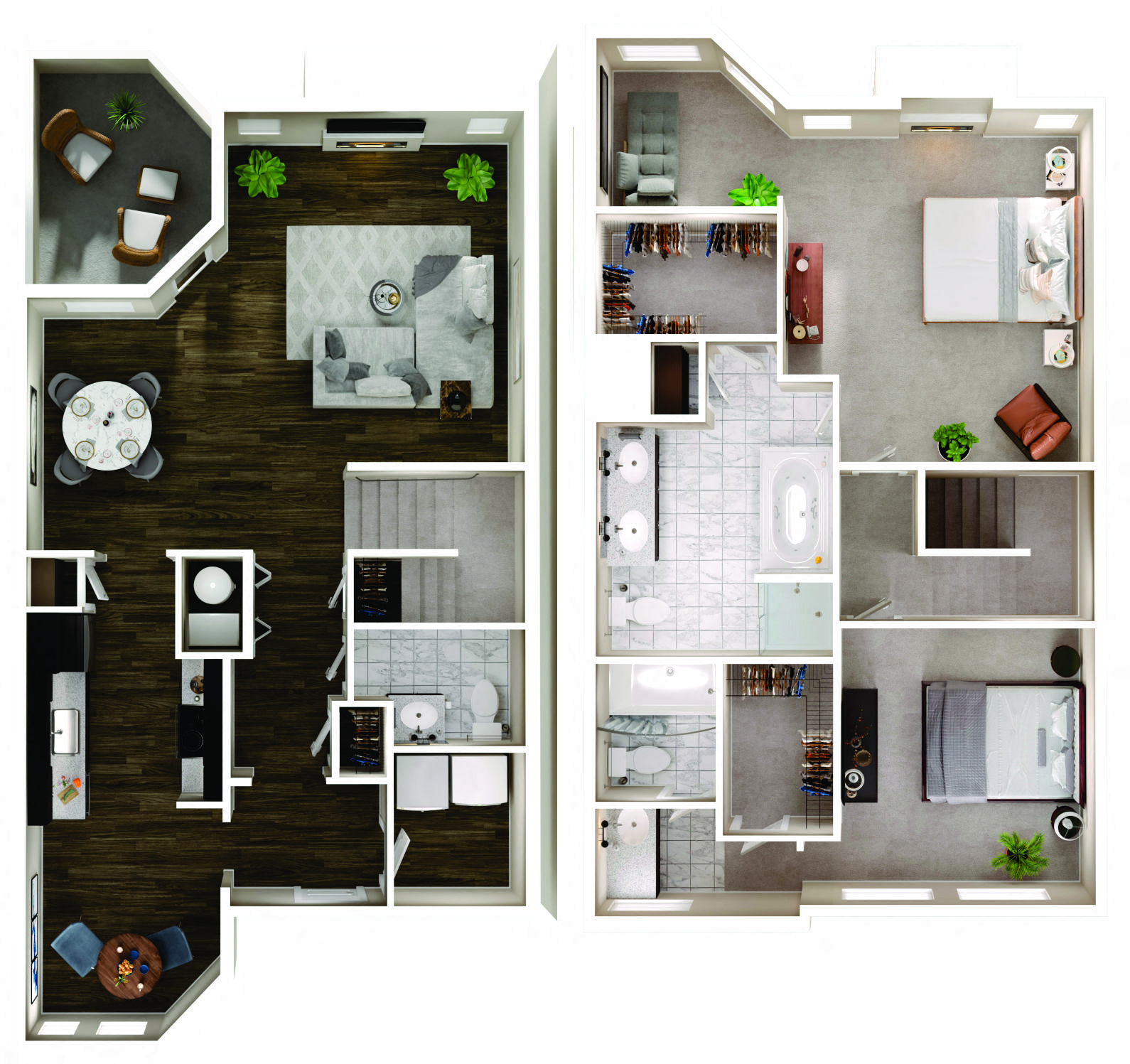 Floor plan for 2 beds, 2.5 baths, 1624 sqft